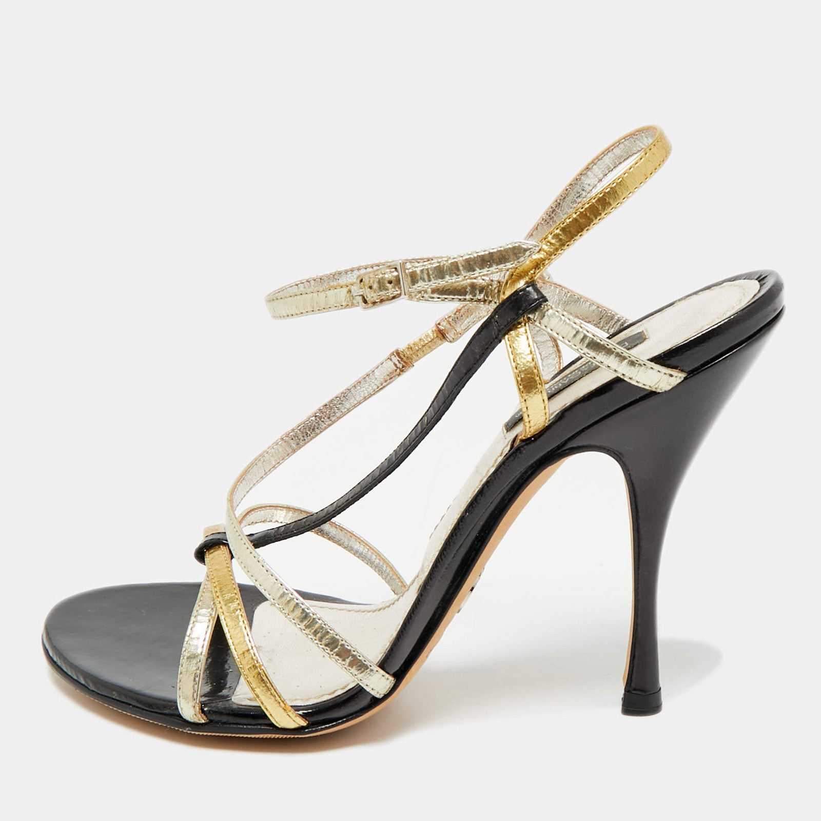 Dolce Gabbana Tricolor Patent Leather Strappy Ankle Strap Sandals Size 38.5