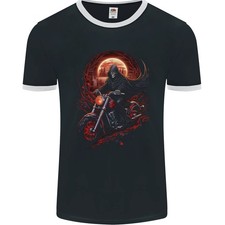 Skull Biker Motorcycle Grim Reaper Camiseta Ringer Hombre 61-168-0 FotL