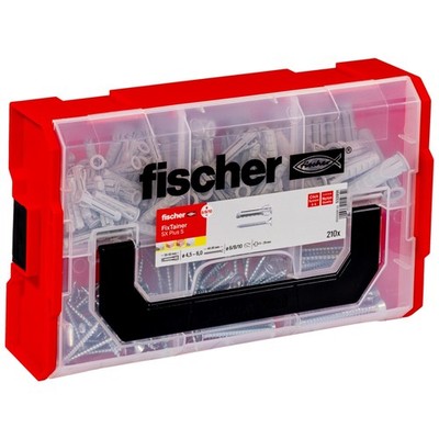 fischer FixTainer Dübelsortiment Spreizdübel SX Plus 6, 8, 10mm und Schrauben