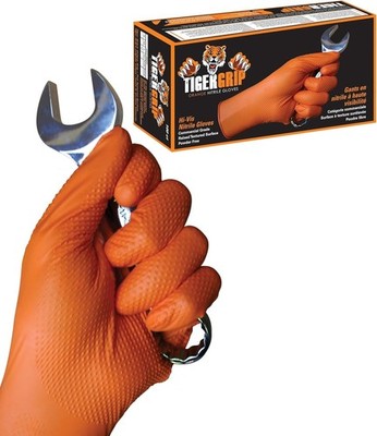 Tiger Grip Nitrile Gloves 8MIL Diamond Grip - Hi-VIS Orange - 1 Box/ 100 gloves