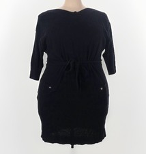Lane Bryant Size 22/24 Knit Little Black Dress 3/4 Sleeve Pockets Belted Preppy