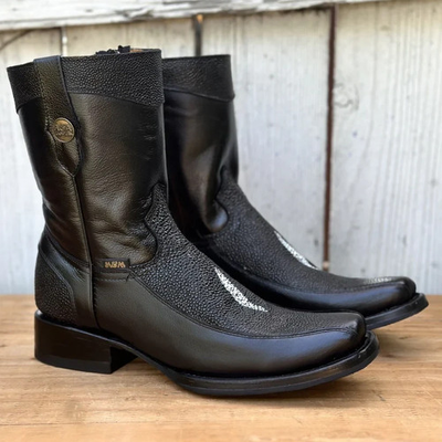 #ad #ad Genuine Leather Exotic Stingray Print Dubai Ankle Western Boot with Zipper Black $179.99