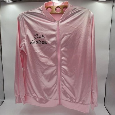 Pink Ladies Satin Zip Jacket Zip Halloween Costume Grease Outfit- Medium-BIN S30