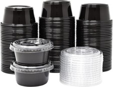 3.25 oz Black Jello Shot Cups with Lids, 100 Pack - Small Disposable Plastic