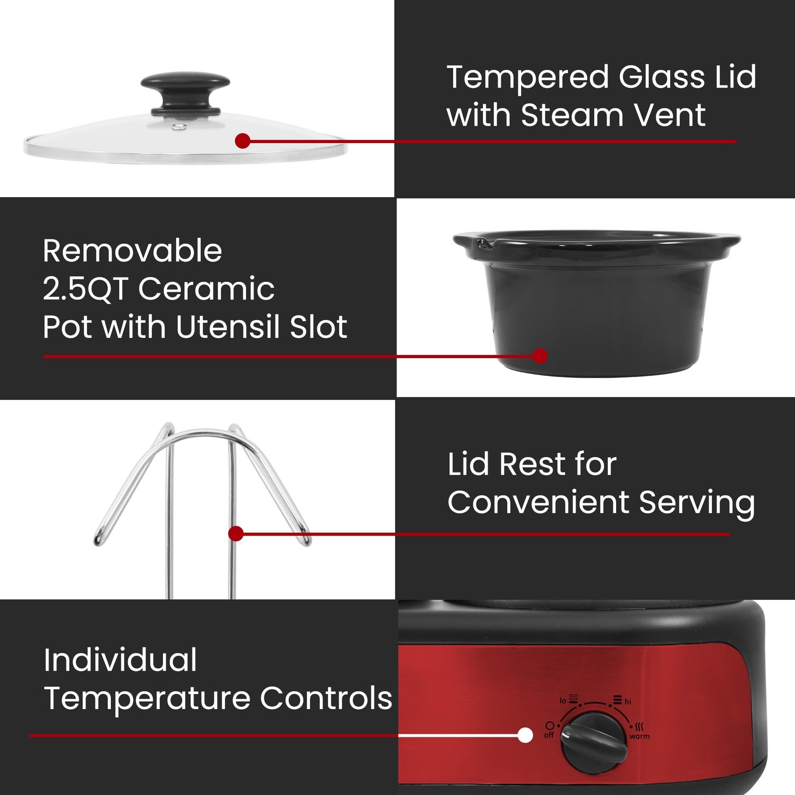 EWMST-325R Maxi-Matic Triple Slow Cooker Buffet Server Adjustable Temp Dishwa...