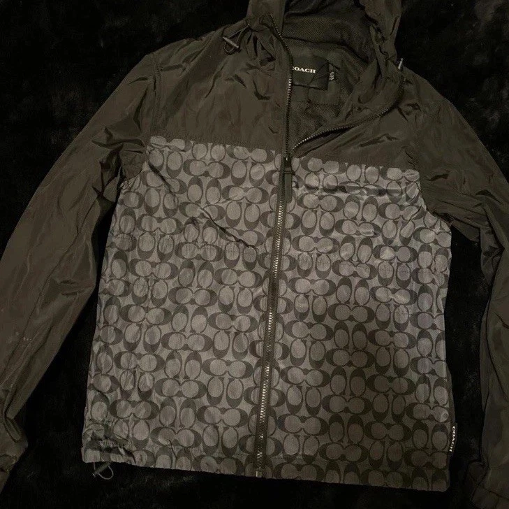 Giacca a vento Coach Signature Coach felpa con cappuccio maglione antracite taglia uomo