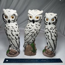 3 Vintage Snow Owl Figurines 10  Tall Hand Painted 1970s Perched On A Branch