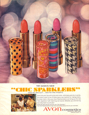 Avon Chic Sparklers Lipstick Ladies Cosmetics Groovy Vintage Print Ad 1966