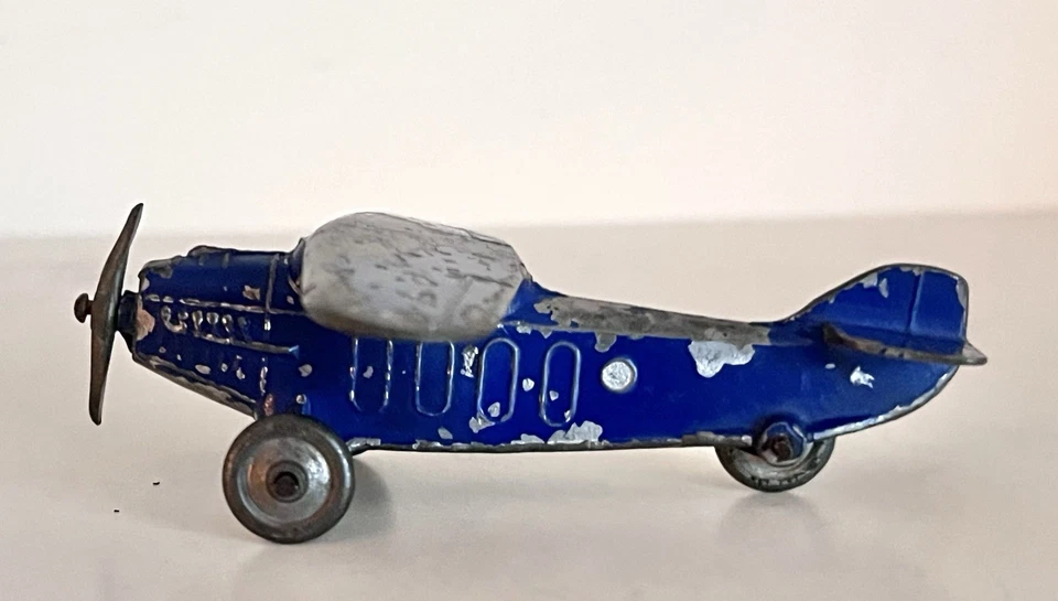 1930's VINTAGE BARCLAY/KANSAS TOY MONOPLANE - SLUSH-MOLD- G/VG OLD TOY AIRPLANE - Image 2 of 4