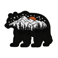 Bear Mountain Forest Outline Nature Outdoor Adventure Iron-On Embroidered Patch