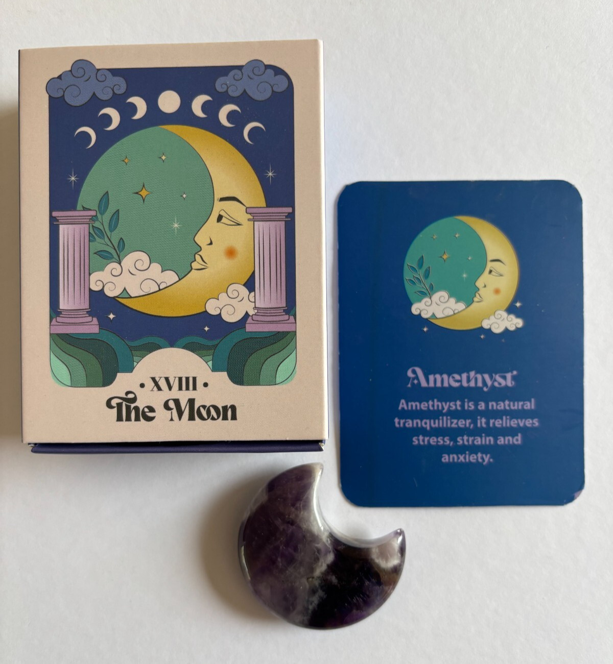 Amethyst Crystal Moon Keepsake Stone in a Box -