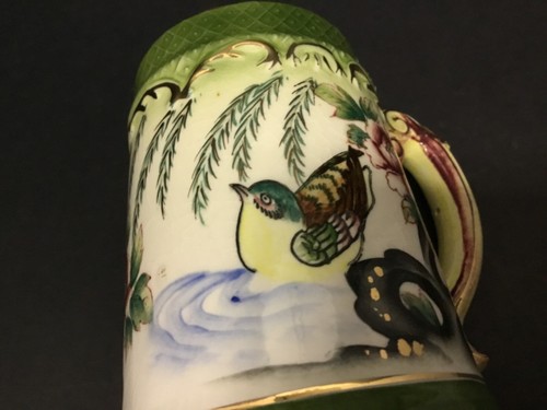 JAPAN HAND-PAINTED PORCELAIN MUG STEIN ETCHED IN GOLD BIRD FLOWERS VINTAGE 4.5” - Picture 9 of 12