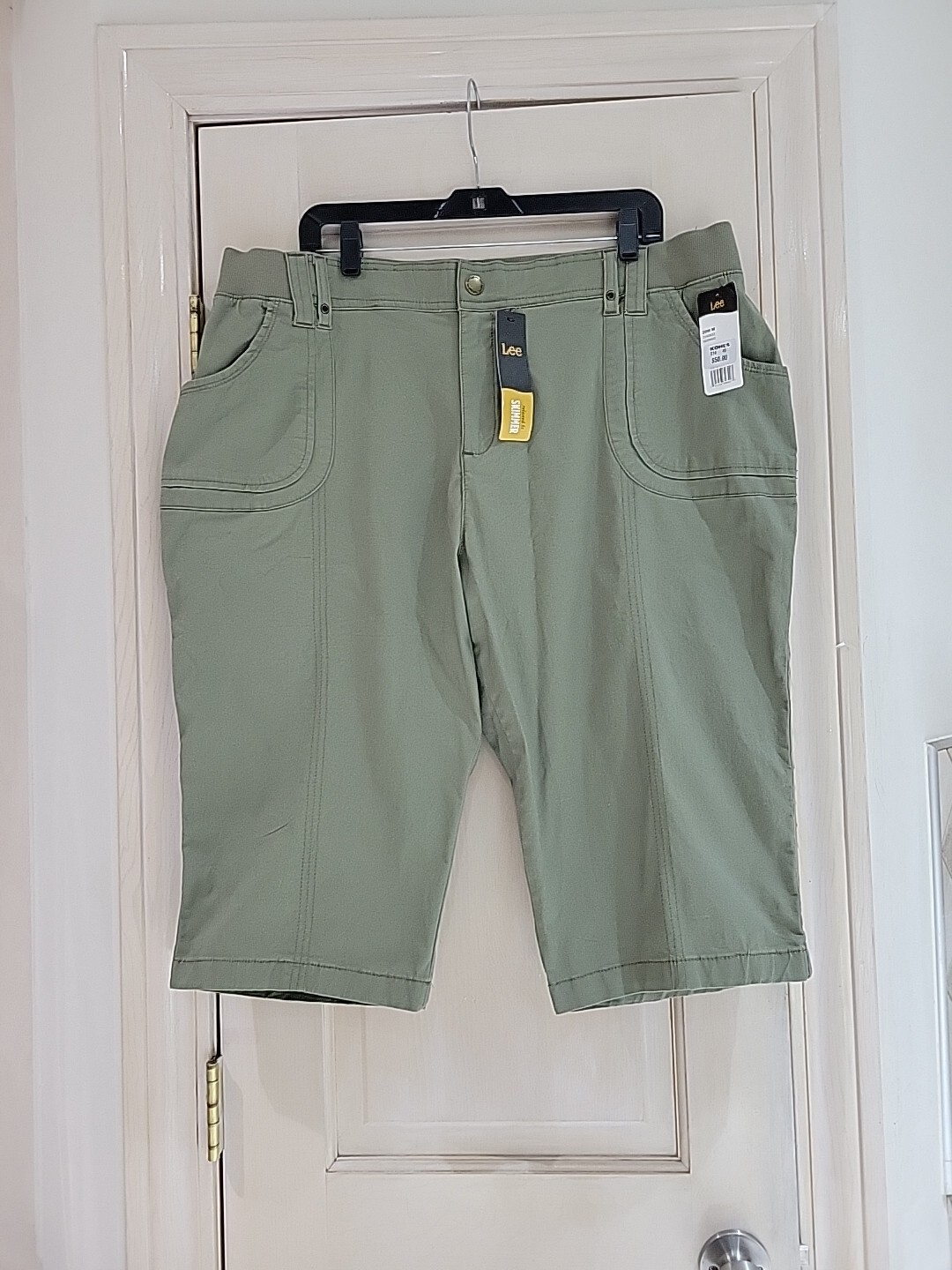 New Lee Relaxed Fit Skimmer Pant Capris Cropped Olive Green Womens Plus