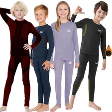 Kids Thermal Underwear Set Soft Fleece Lined Long Johns Warm Baselayer For Ski