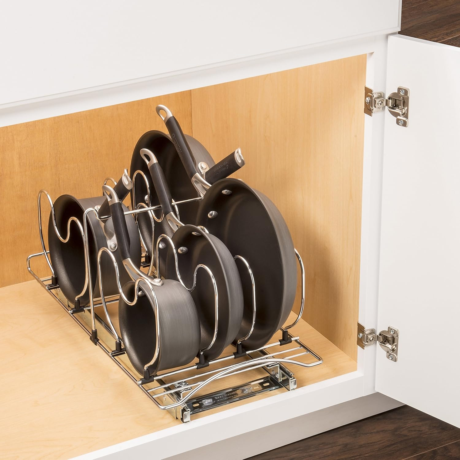 ® Pot and Pan Organizer for Cabinet - Pull Out Pan Organizer Rack - Slide Out Pa