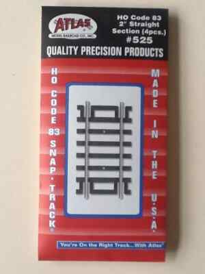 Atlas #525 HO Scale NS Code 83  2  Straight Track   4 Pieces/pkg