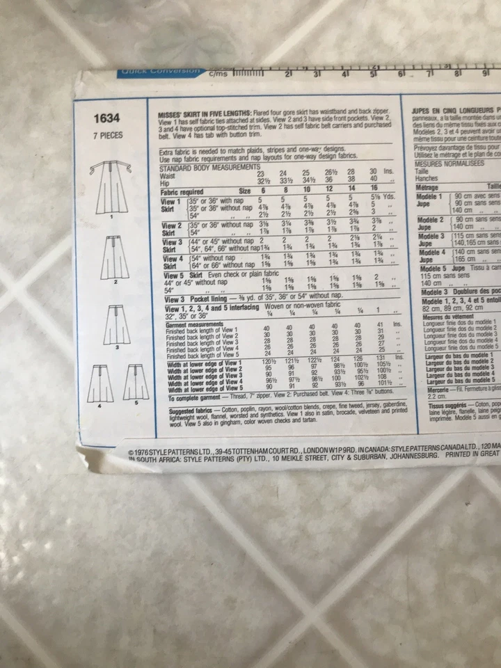 Vintage Style sewing pattern 1634 skirt Un-Cut Sz 10 Various Lengths - Image 2 of 3