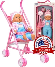 Cochecito De Muñecas Munecas Para Niñas, Doll Stroller Con Color Rosa Hermoso US