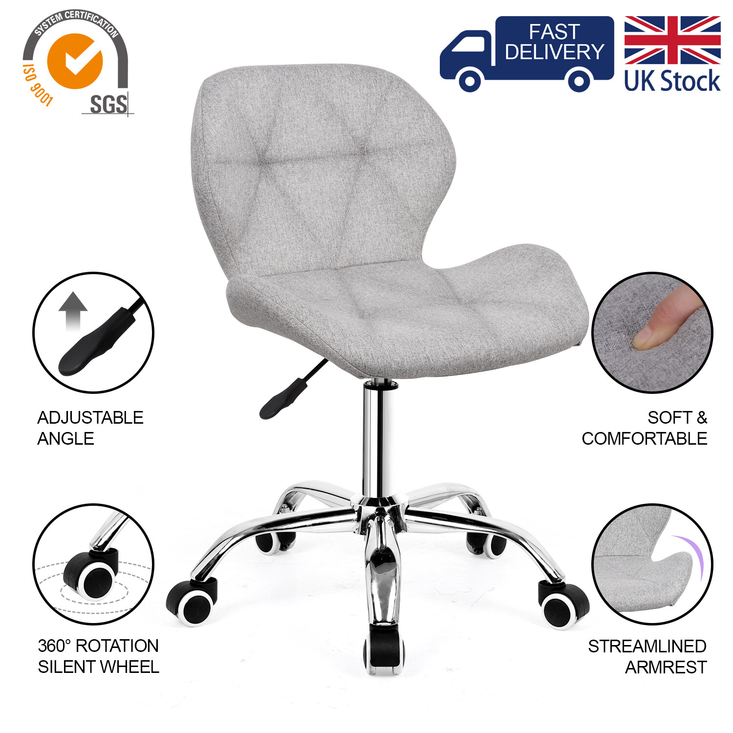 Cushioned Computer Desk Chair Office Chair Chrome Legs Swivel Lift