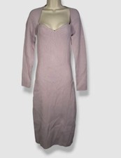 $545 Halston Women Purple Sweetheart Rib-Knit Long Sleeve Sheath Dress Size M