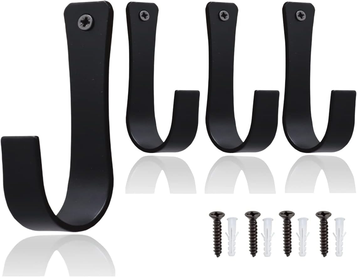 4-Pack Wrought Iron Wall Hooks Rustic Farmhouse Coat & Key Hangers