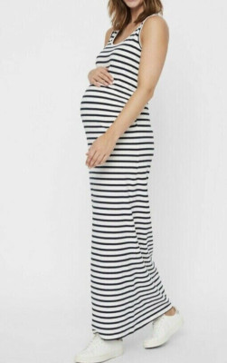 MAMALICIOUS women's size XL WHITE NAVY STRIPE STRETCH MAXI MATERNITY DRESS