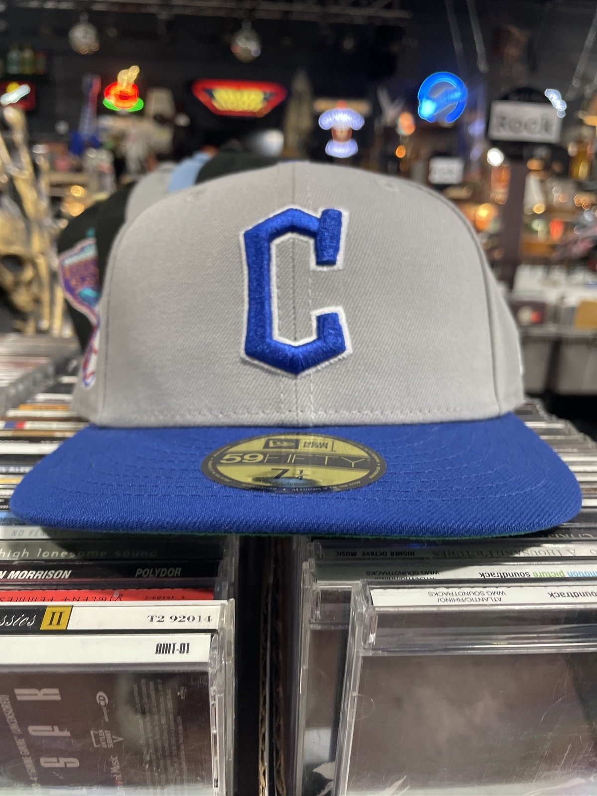 Cleveland Guardians Gray Blue 2-Tone Hat with Green UV Winged Logo Size 7 1/4-image