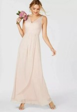 379 Adrianna Papell Womens Sleeveless Pink Ruched Embellished Gown Dress 10