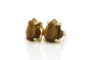 Authentic Tiger Eye Stud Earring, Gold plated 925 Silver earrings Wedding earrings