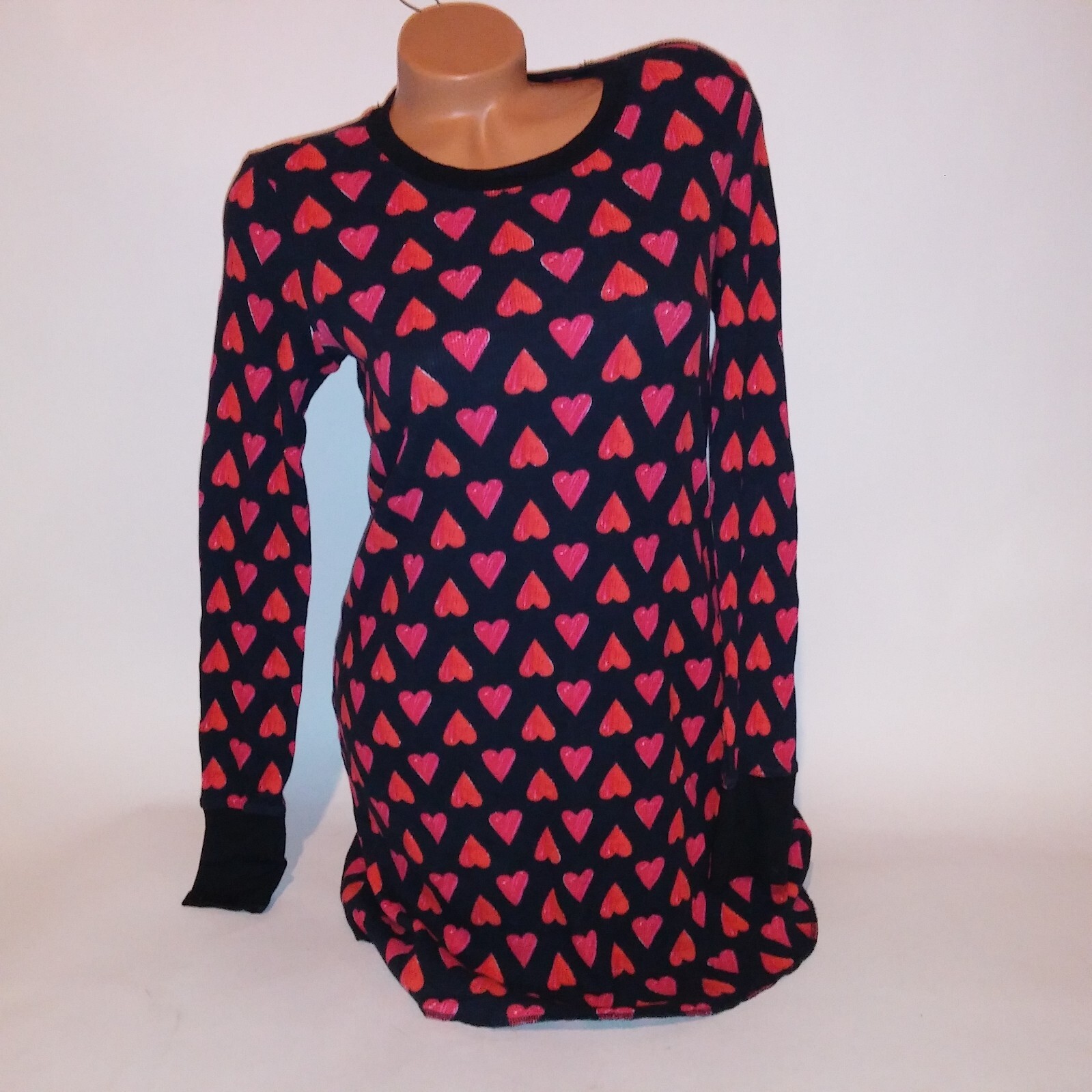 Victoria Secret Sleep Shirt Thermal Black Red Long Sleeve Pajama Loungewear 
