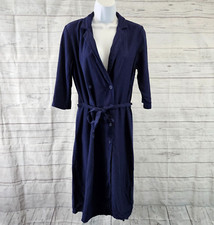 Topshop Womens Button Front Dress Sz 8 Blue 3/4 Sleeve Belted Viscose V-Neck