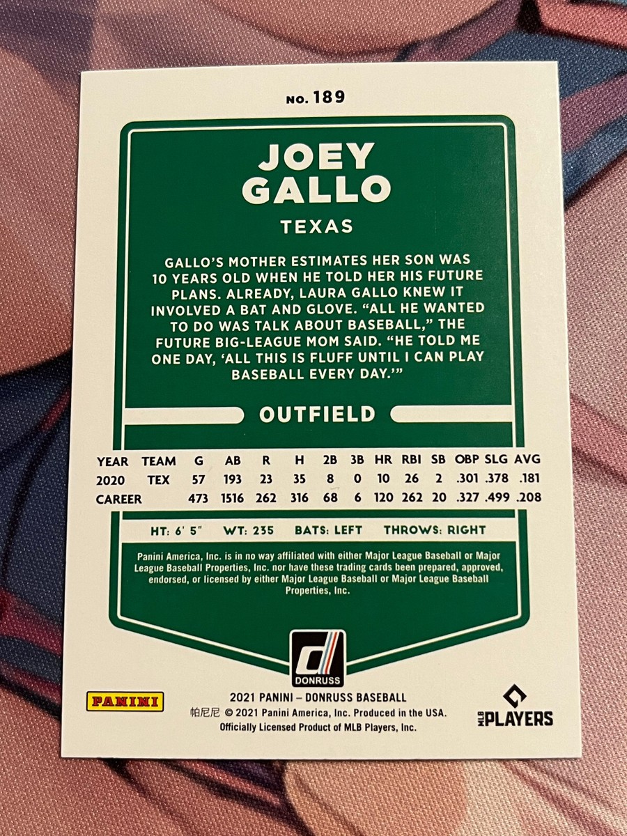 2021 Donruss Baseball Card - Joey Gallo - Texas - 189 - Panini | eBay