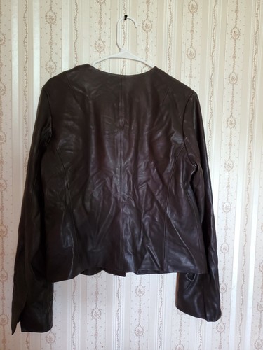 Vince Women's Zip Cross Front Leather Jacket Black Size XL $995 - Picture 2 of 11
