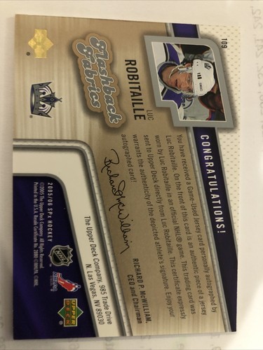 2005-06 Spx Flashback Fabrics Luc Robitaille 109 Los Angeles Kings - Picture 2 of 2
