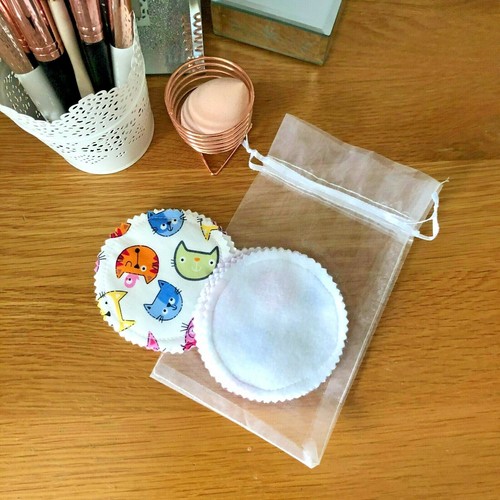 6 Reusable Washable Smiley Cat Make Up Remover/Wipes with Organza Bag