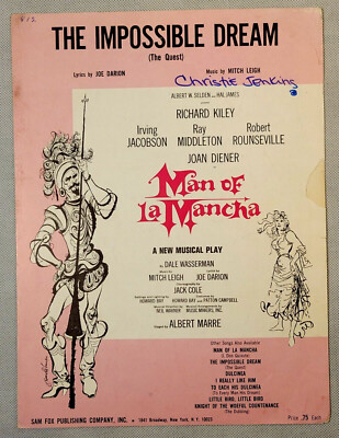Man of La Mancha The Impossible Dream (The Quest) Vintage Sheet Music 1965