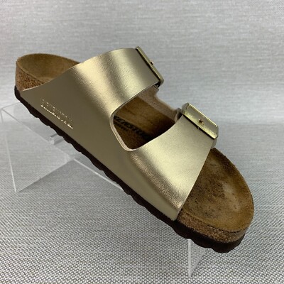 Birkenstock Sandals Gold Arizona Birko-Flor Double Buckle Strap Sz