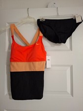  94 NWT Nike CORAL BLACK Racerback TANKINI 2PC Swimsuit Set SZ M  NESSB393-631