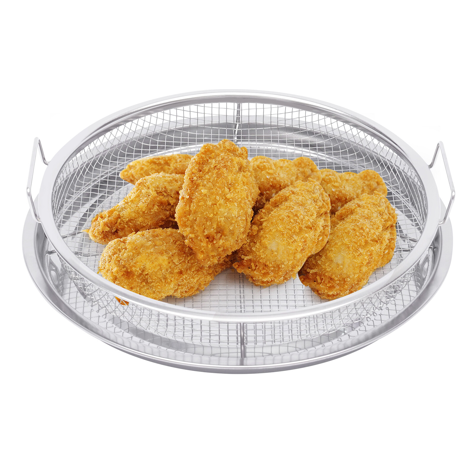 2 Piece Round Stainless Steel Air Fryer Basket For Oven Crisper Tray