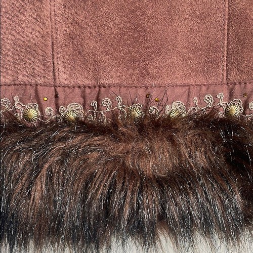 Live A Little Brown Faux Fur Trimmed Suede Studded Rhinestone Vest XL - Picture 9 of 15