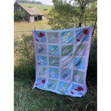 Vintage Cotton Flannel Child's Baby Quilt Sunbonnet Sue and Sam