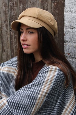 Bedacht Mütze Kappe Cap Leinen Ballonmütze Damen - Made In Italy Damenmütze Balloncap Damencap Mit Schirm Sommer Frühling-Sommer - One Size Beige