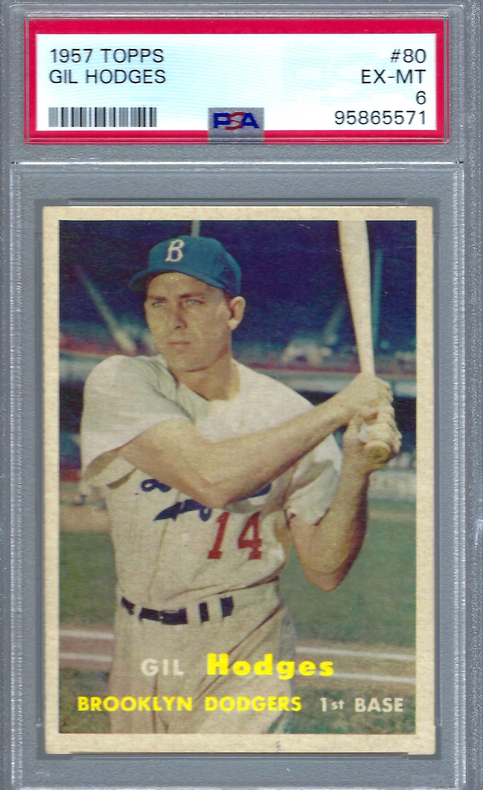 1957 Topps #080 PSA 6 Gil Hodges Dodgers 80 Centered!