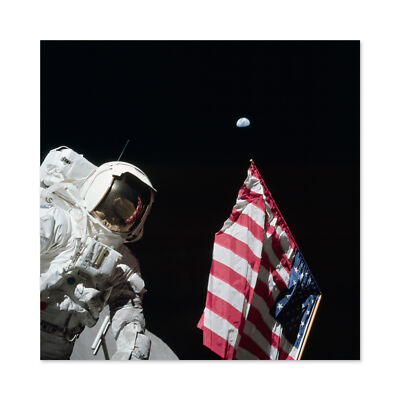 Mond Apollo 17 Astronaut Erde Flagge Großer Leinwanddruck 61x61 cm