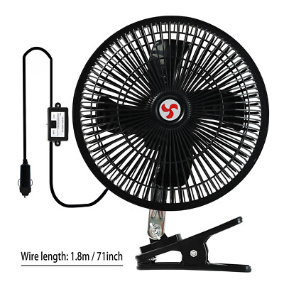 8 inch 12V Oscillating Car Vehicle Fan Portable Clip-On Cigarette Lighter 2Speed