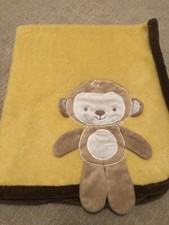 Monkey 3D Plush Baby Security Blanket Yellow Brown Lovey 32  x34  
