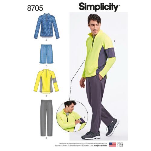 Simplicity 8705 XS-XL Men's Workout Jogging Active Wear Phone Pocket Pattern - Picture 1 of 4