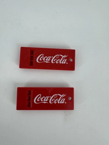 Lot Of 2 Vintage Coca Cola Coke Red Whistle with White Writing MADE IN USA