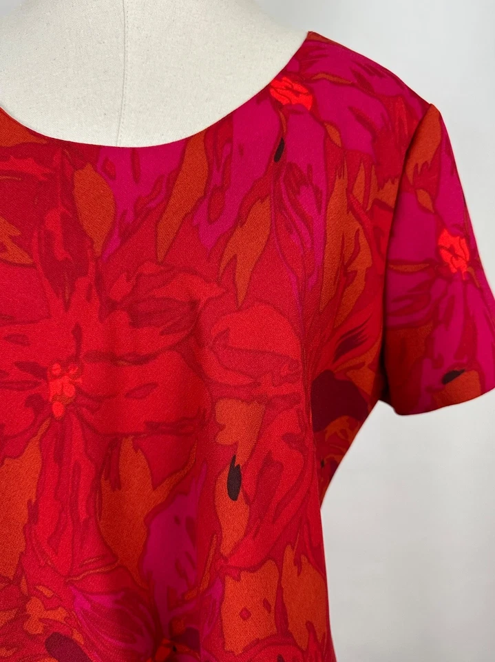 Vestido Floral Vintage Años 90 14/Grande Rojo Brillante Estampado Floral En Capas Corte Sesgado Foto 3 de 4