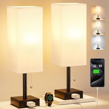 White Bedside Lamps for Bedroom Set of 2 - Small Rectangular Nightstand Lamp ...